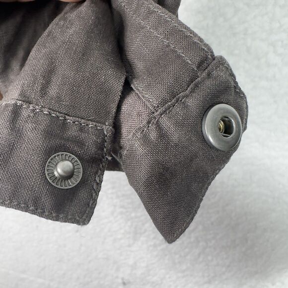 Eileen Fisher Coated Organic Linen Jacket Asymmetrical Zip Petite M Stone Moto - Picture 13 of 16